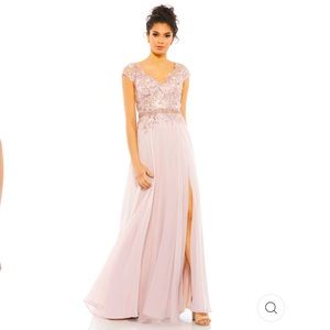 NWT Mac Duggal Rose Gorgeous Glittering Fantasy Cap Sleeve Gown High Slit 6